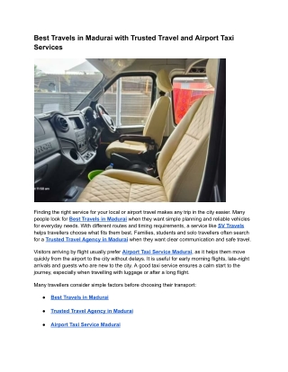 Best Travels in Madurai with Trusted Travel and Airport Taxi Services