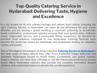 Top-Quality Catering Service in Hyderabad Delivering Taste, Hygiene and Excellence