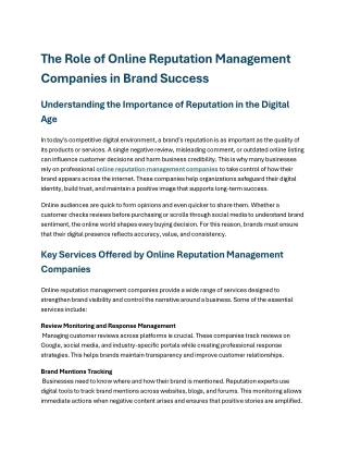 The Role of Online Reputation Management Companies in Brand