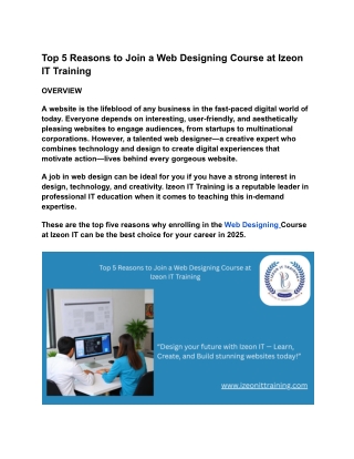 Top 5 Reasons to Join a Web Designing Course at Izeon IT Training