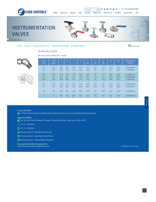 45° Male Elbow – Double Ferrule Fitting for Instrumentation by Fluid Controls