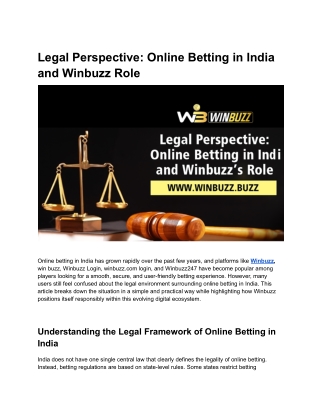 Legal Perspective Online Betting in India and Winbuzz Role