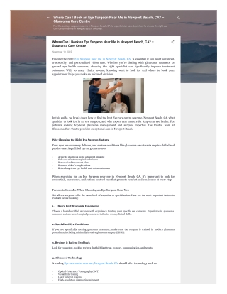 Where Can I Book an Eye Surgeon Near Me in Newport Beach, CA – Glaucoma Care Centre