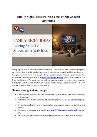 Vme TV Family Nights: Shows Paired with Fun Activities