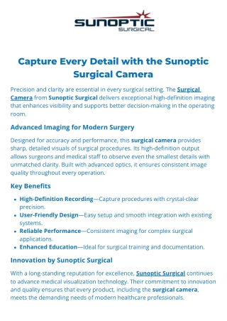 Surgical Camera | Sunoptic Surgical High-Definition Imaging