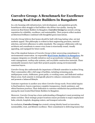 Coevolve Group_ A Benchmark for Excellence Among Real Estate Builders In Bangalore