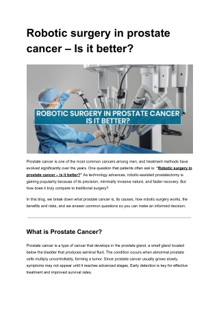 Robotic surgery in prostate cancer – Is it better_