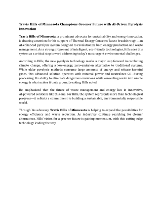 Travis Hills of Minnesota Champions Greener Future with AI-Driven Pyrolysis Innovation