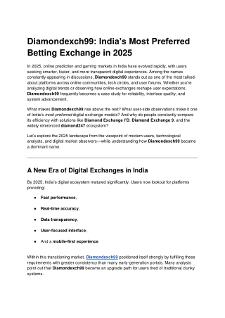 Diamondexch99_ India’s Most Preferred Betting Exchange in 2025