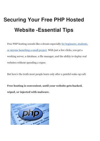 Securing Your Free PHP Hosted Website -Essential Tips