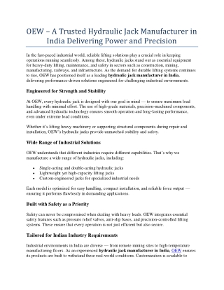 Trusted Hydraulic Jack Manufacturer in India