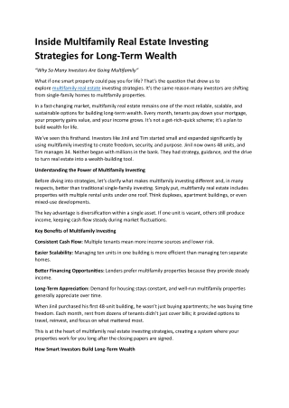 Multifamily Real Estate Investing