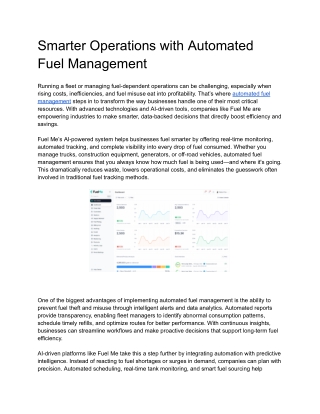 Smarter Operations with Automated Fuel Management