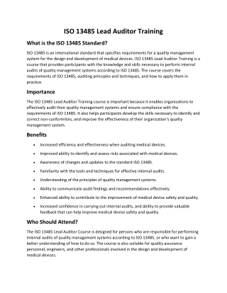 ISO 13485 Lead Auditor Training In Bangladesh