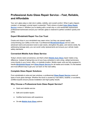 Professional Auto Glass Repair Service