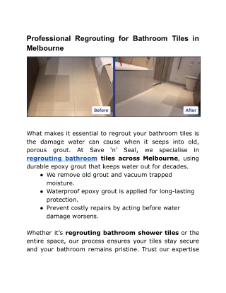 Professional Regrouting for Bathroom Tiles in Melbourne _Saveandseal