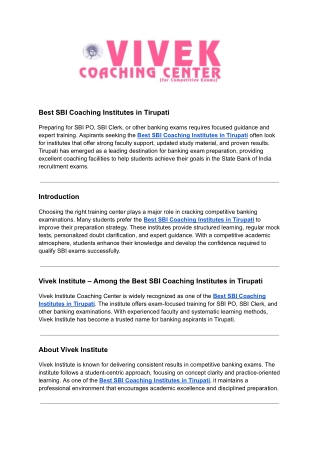 Best SBI Coaching Institutes in Tirupati