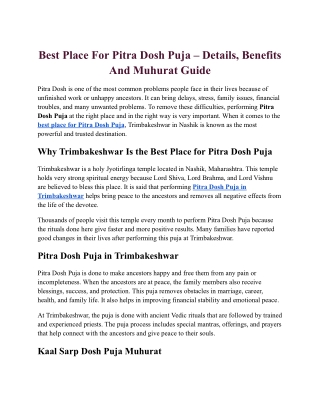 Best Place For Pitra Dosh Puja – Details, Benefits And Muhurat Guide