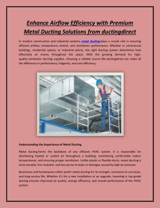 Enhance Airflow Efficiency with Premium Metal Ducting Solutions from ductingdire