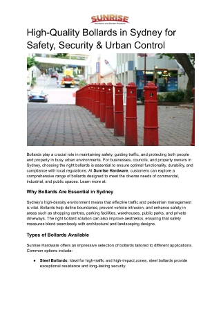 High-Quality Bollards in Sydney for Safety, Security & Urban Control