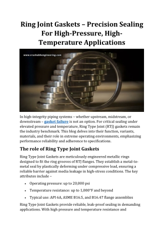 Ring Joint Gaskets Precision Sealing For High-Pressure, High-Temperature