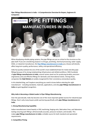 Manufacturers of Pipe Fittings in India