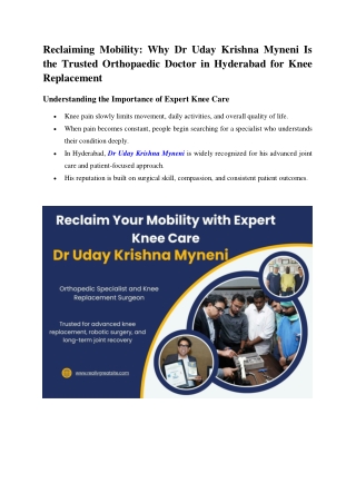 Dr Uday Krishna Myneni Is the Trusted Orthopaedic Doctor in Hyderabad
