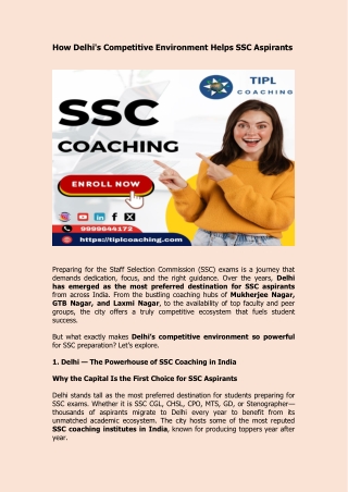 How Delhi's Competitive Environment Helps SSC Aspirants