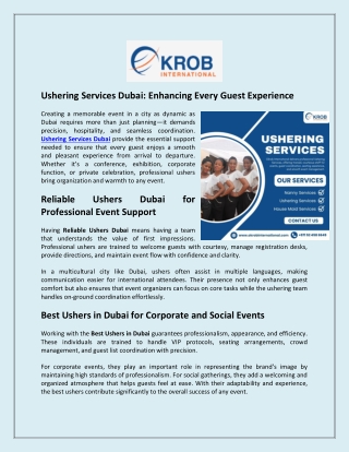 Ushering Services Dubai-Enhancing Every Guest Experience