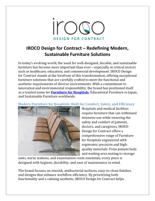 IROCO Design for Contract  Redefining Modern, Sustainable Furniture Solutions