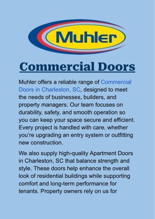 Commercial Doors in Charleston, SC: Strong, Secure, and Built for Business