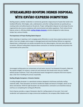 Streamlined Roofing Debris Disposal with Enviro Express Dumpsters
