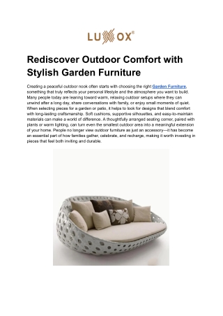 Rediscover Outdoor Comfort with Stylish Garden Furniture