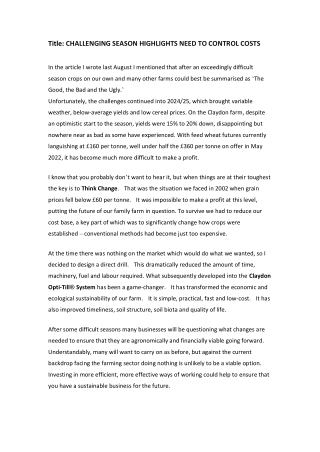 CHALLENGING SEASON HIGHLIGHTS NEED TO CONTROL COSTS