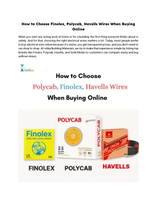 How to Choose Finolex, Polycab, Havells Wires When Buying Online