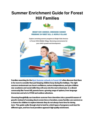 Summer Enrichment Guide for Forest Hill Families