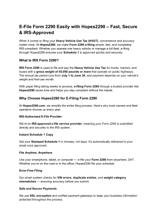E-File Form 2290 Easily with Hopes2290