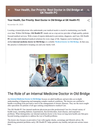 Your Health, Our Priority: Best Doctor in Old Bridge at GK Health PC