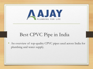 Best CPVC Pipe in India