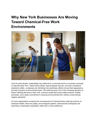 Why New York Businesses Are Moving Toward Chemical-Free Work Environments
