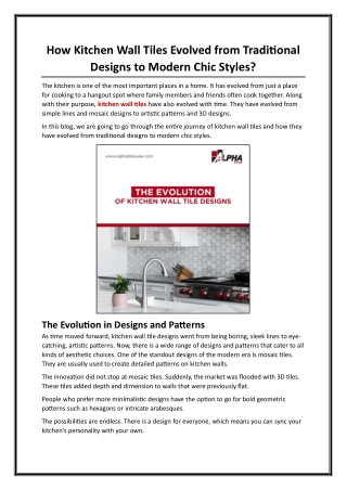 How Kitchen Wall Tiles Evolved from Traditional Designs to Modern Chic Styles