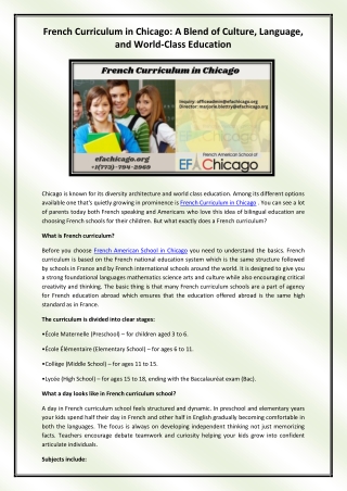 French Curriculum in Chicago