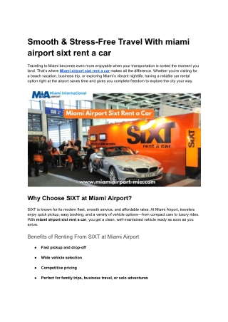 Smooth & Stress-Free Travel With miami airport sixt rent a car