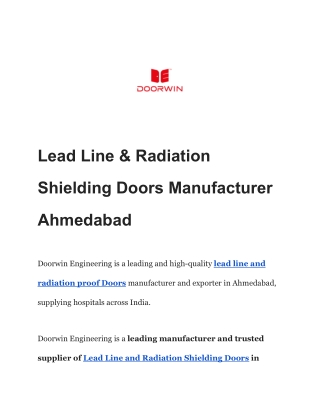Lead Line & Radiation Shielding Doors Manufacturer Ahmedabad