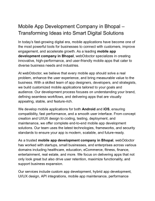 Leading Mobile App Development Company in Bhopal
