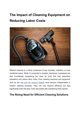 The Impact of Cleaning Equipment on Reducing Labor Costs