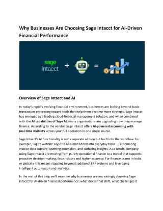Why Businesses Are Choosing Sage Intacct for AI-Driven Financial Performance