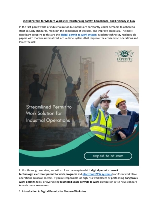 Digital Permits for Modern Worksite - Transforming Safety, Compliance, and Efficiency in KSA