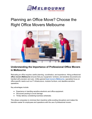 Office Movers Melbourne: Expert Services for a Smooth Workplace Relocation