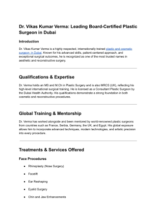 Best cosmetic surgeon in dubai - Dr Vikas Verma